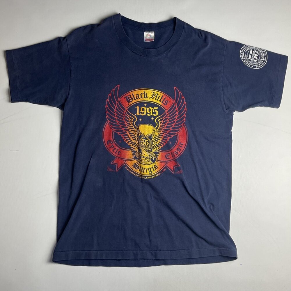 Vtg 90 Sturgis 1995 Black Hills Motorcycle Rally T-shirt Size L  USA Made *READ*
